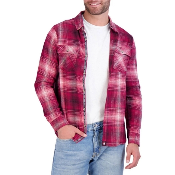 Canada Weather Gear Men's Flannel Button-Down Chambray Lined Collar Red/White L - Picture 1 of 10